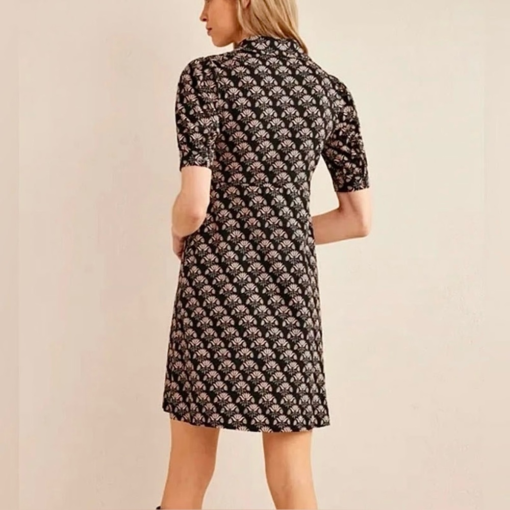 Boden Button Jersey Mini Tea Dress in a black/ beige dandelion pattern‎ Size 6 - Picture 2 of 10
